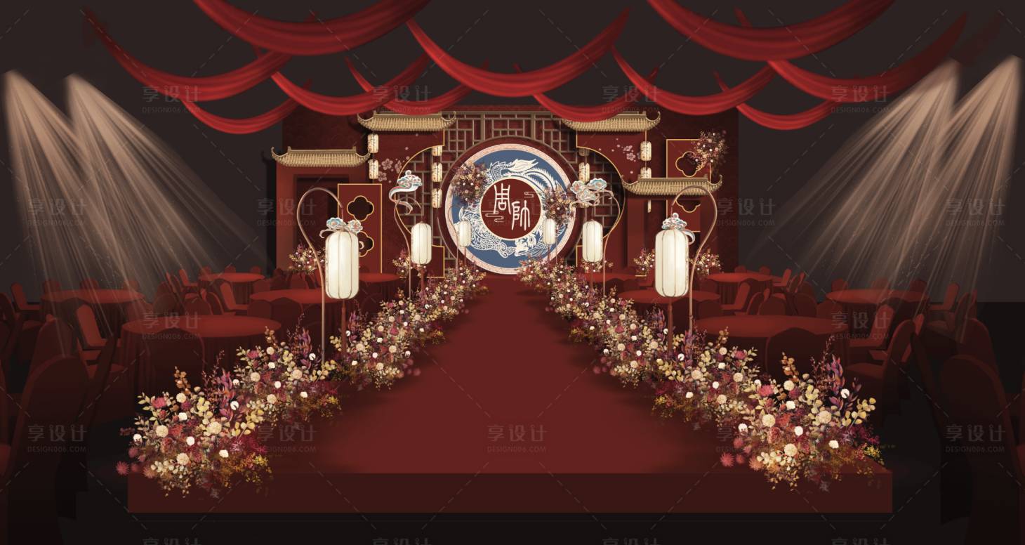 源文件下载【中式婚礼效果图活动背景板】编号：35610015578019748
