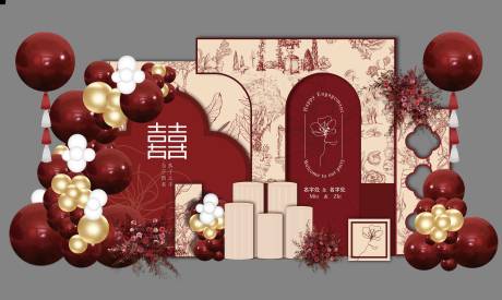 编号：20230325220535117【享设计】源文件下载-红色新中式订婚宴背景板