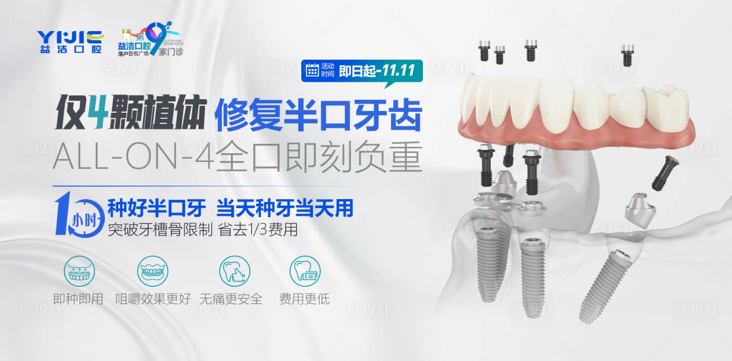 源文件下载【享设计】搜索编号：52100015716513298【半口种植牙ALL-on-4海报】