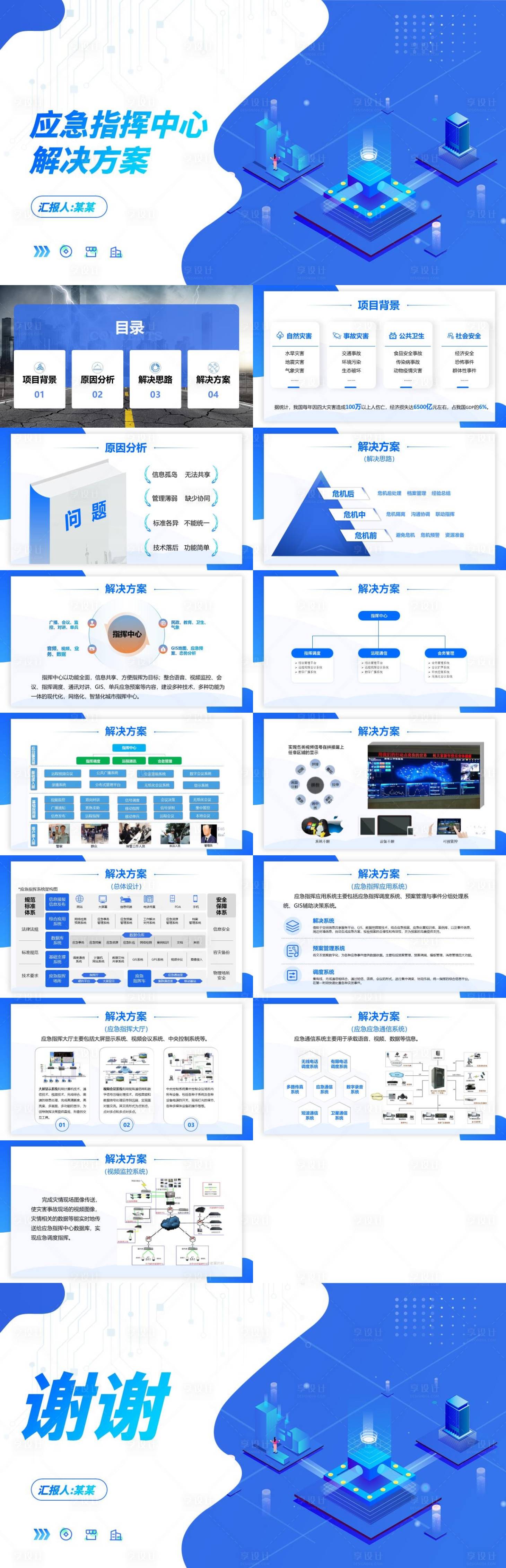 源文件下载【蓝色应急指挥中心解决方案工作PPT】编号：20230307223837728