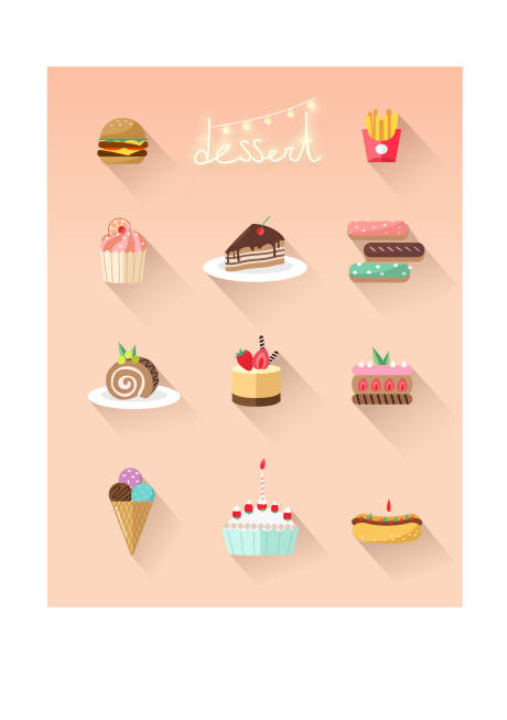 编号：20230301113621463【享设计】源文件下载- 美食快餐甜品汉堡蛋糕薯条UI图标
