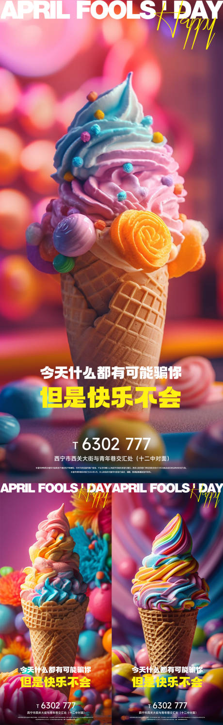 源文件下载【创意冰淇淋愚人节海报】编号：72020015667343682