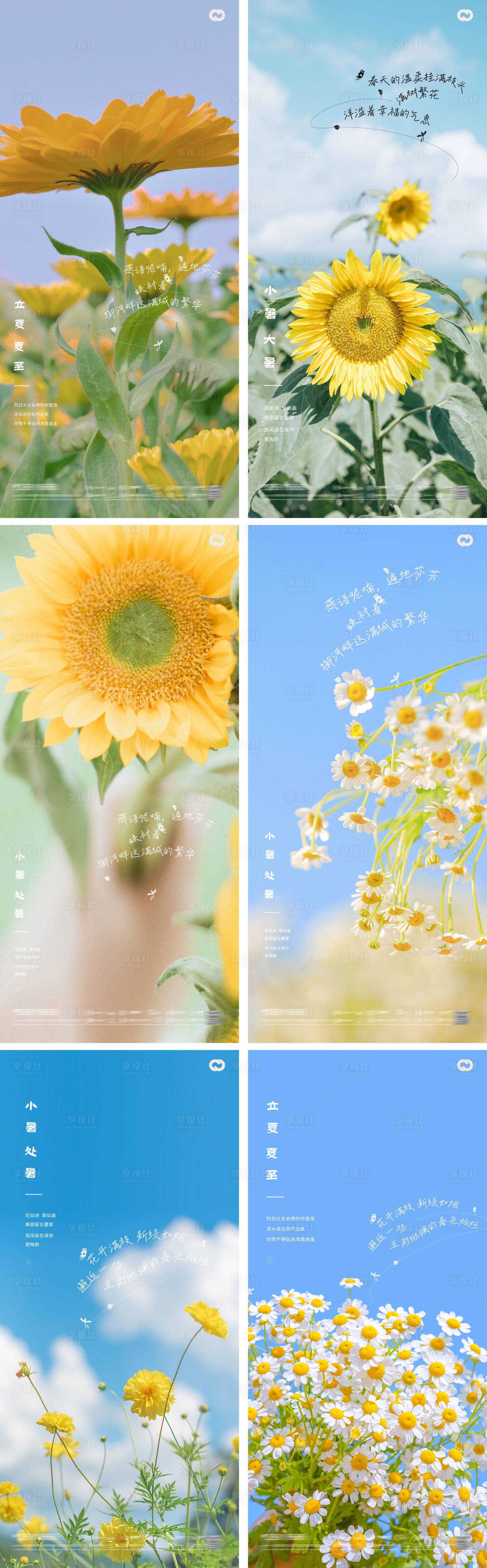 源文件下载【享设计】搜索编号：23530015656848849【立夏夏至小暑大暑处暑24节气花卉海报】