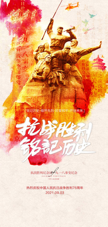 源文件下载【抗战胜利纪念日及九一八事变海报】编号：70690005906479075