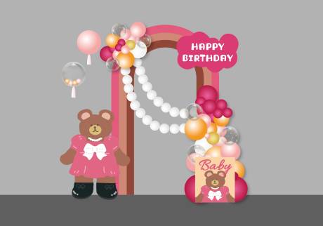 简约时尚气球拱门小熊宝宝宴素材玫红