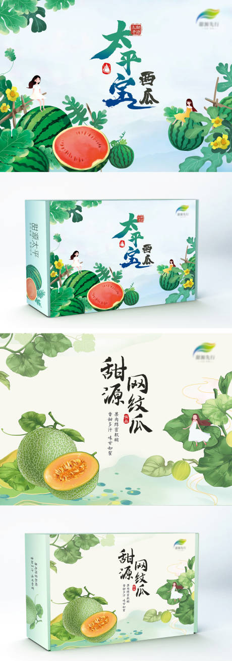 源文件下载【西瓜网纹瓜水果包装盒设计】编号：76470016067769719
