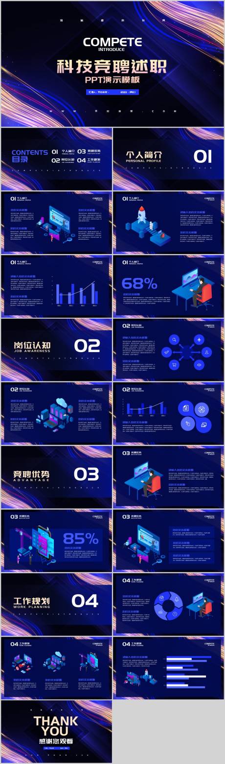 源文件下载【享设计】搜索编号：80280016155987302【深蓝色科技风通用竞聘述职PPT】