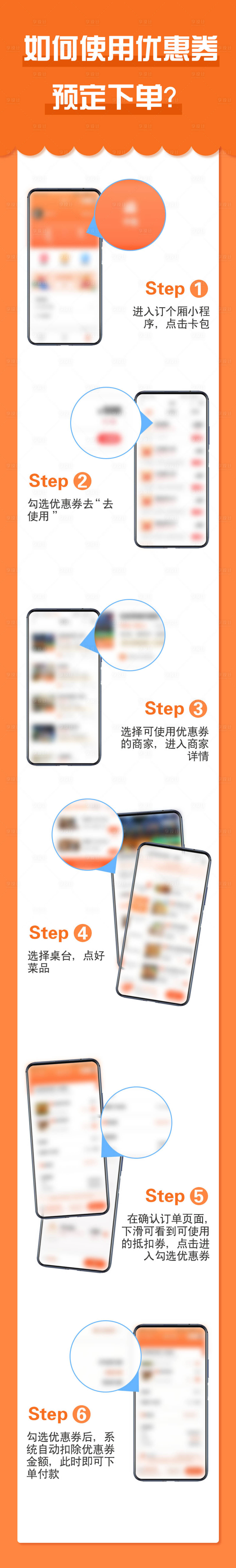 源文件下载【餐饮APP优惠券下单付款流程长图 】编号：20230405135644024