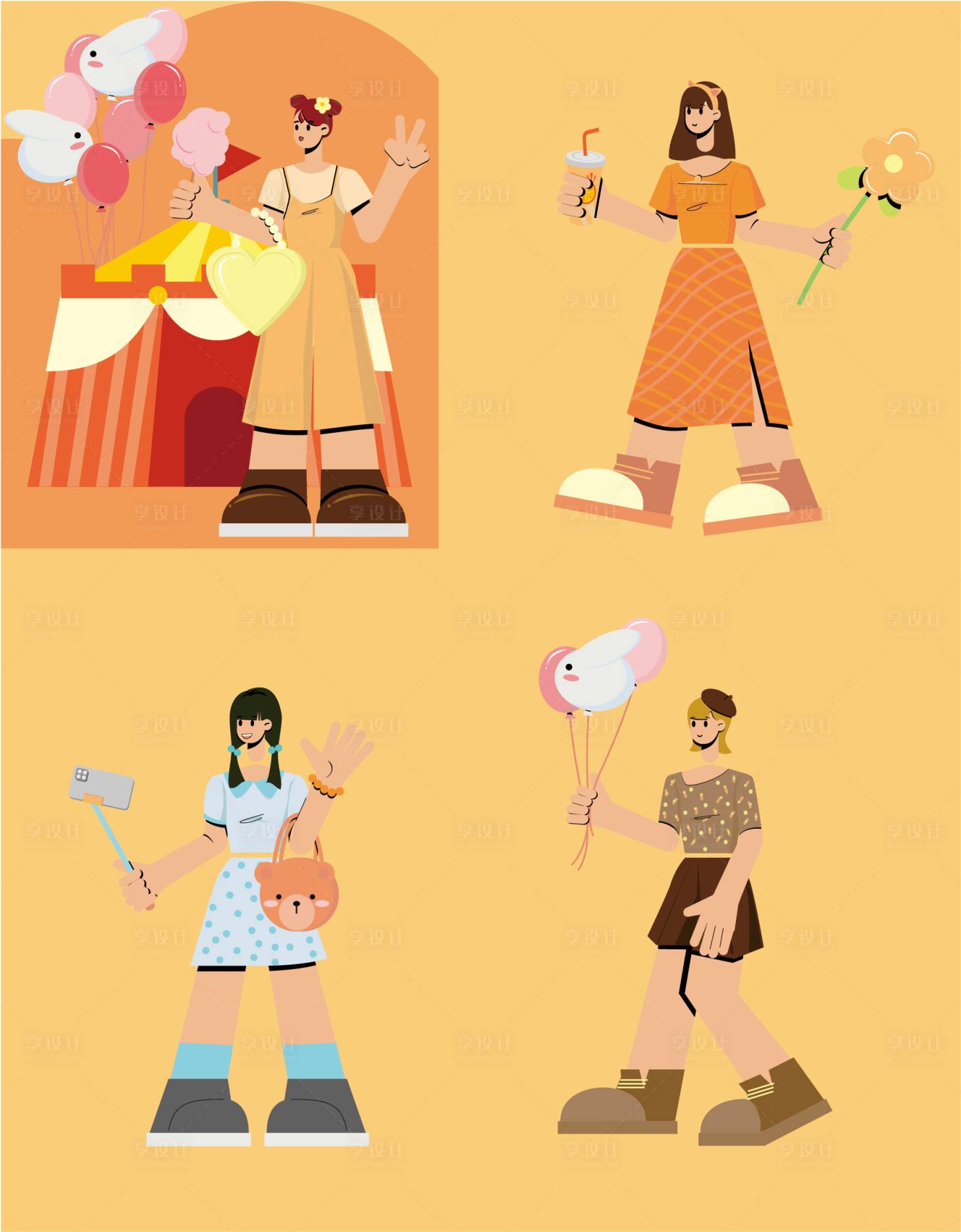 源文件下载【享设计】搜索编号：34180015909011620【春日露营自拍杆人物气球】