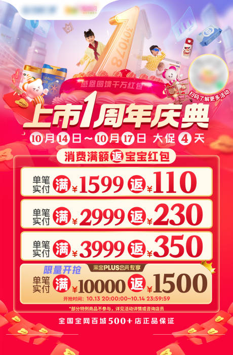 源文件下載【享設(shè)計】搜索編號：39040016114977290【母嬰周年慶喜慶海報】