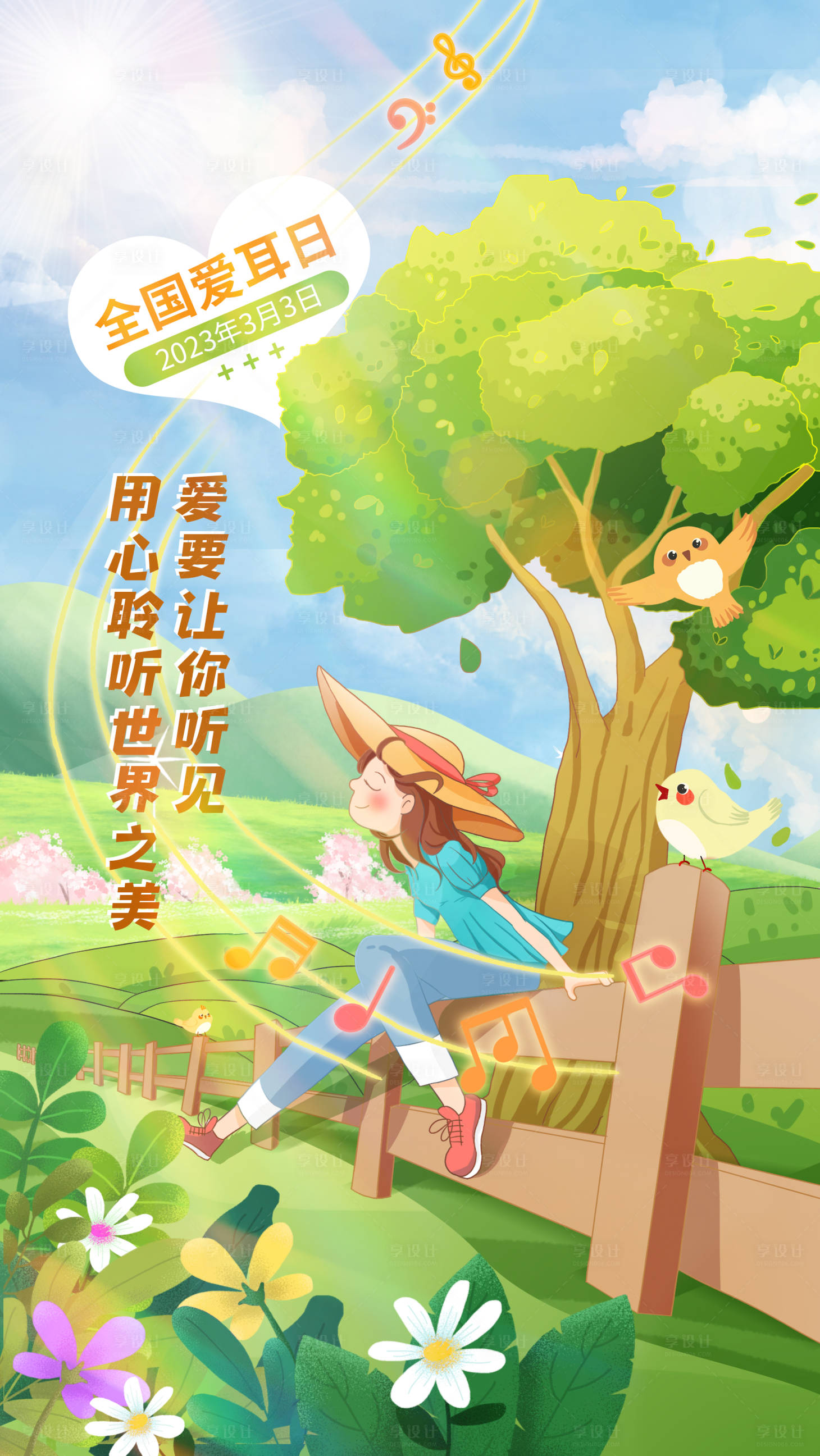 源文件下載【享設(shè)計】搜索編號：63710015795771304【愛耳日插畫海報】