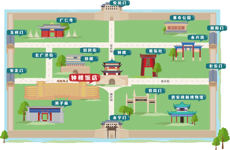 源文件下载【享设计】搜索编号：74920016545591073【钟楼周边手绘地图】