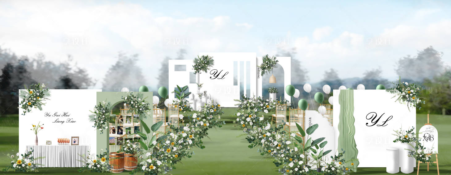 源文件下载【白绿色系草坪婚礼效果图】编号：91480017011344000