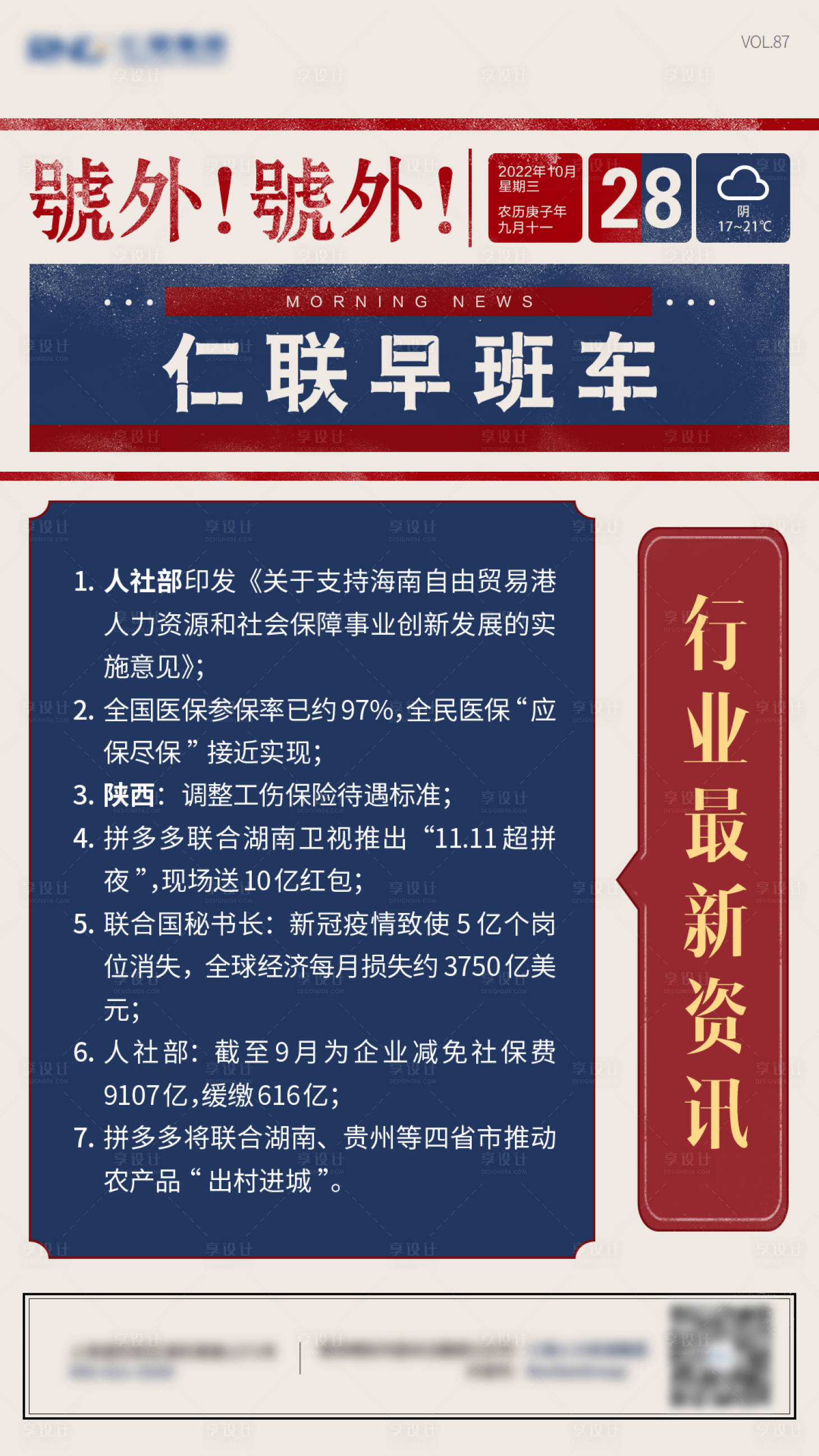 源文件下载【享设计】搜索编号：18180016613606009【政策新闻早班车海报】