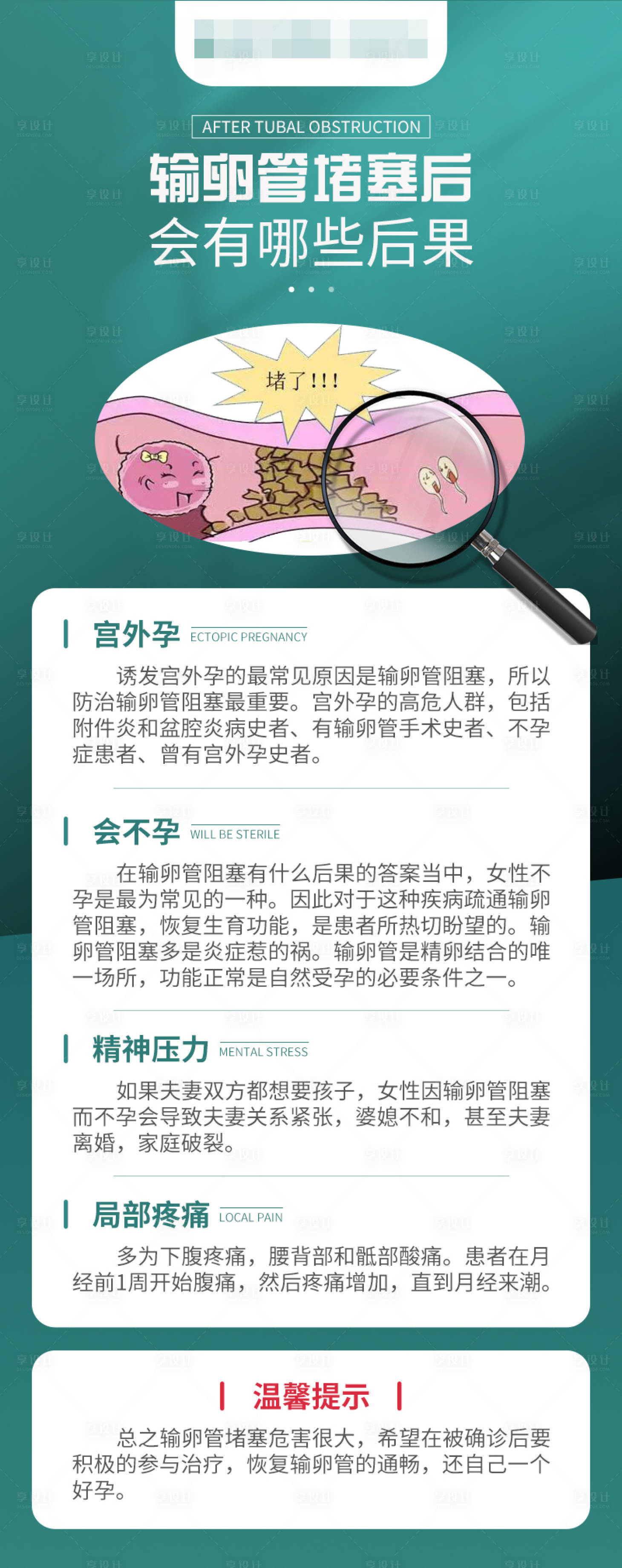 源文件下載【享設計】搜索編號：46150016711187919【輸卵管堵塞后會有哪些后果科普海報】