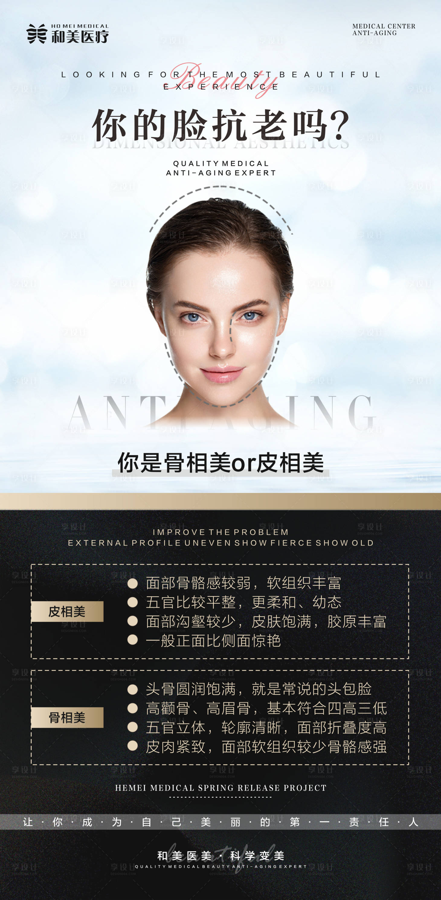 源文件下载【享设计】搜索编号：23620016840523076【骨相美和皮相美科普海报】