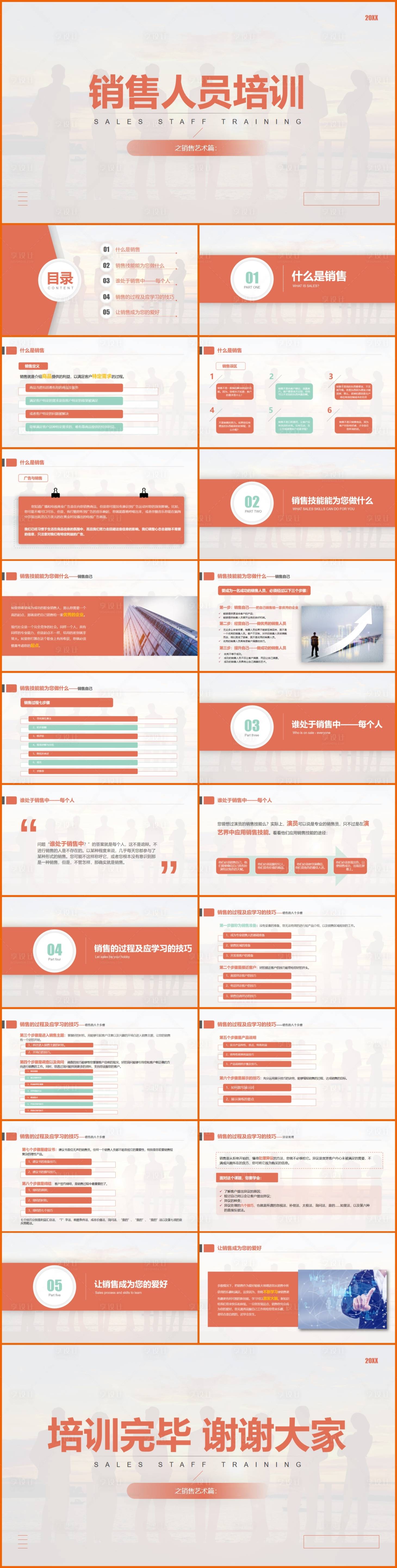 源文件下载【享设计】搜索编号：46240017585348213【橙色商务风企业销售人员培训PPT】