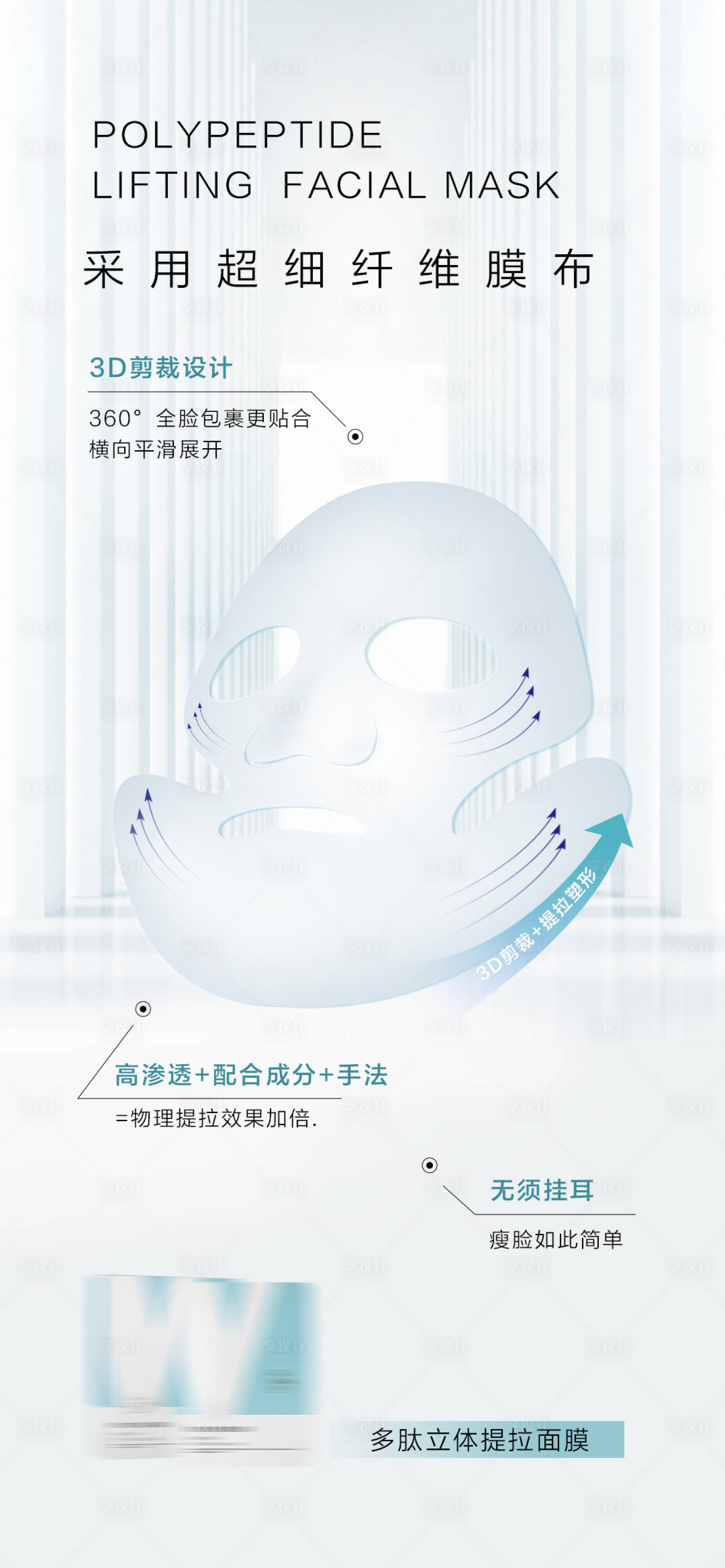 源文件下载【享设计】搜索编号：90630017505053532【多肽提拉紧致面膜功效海报】
