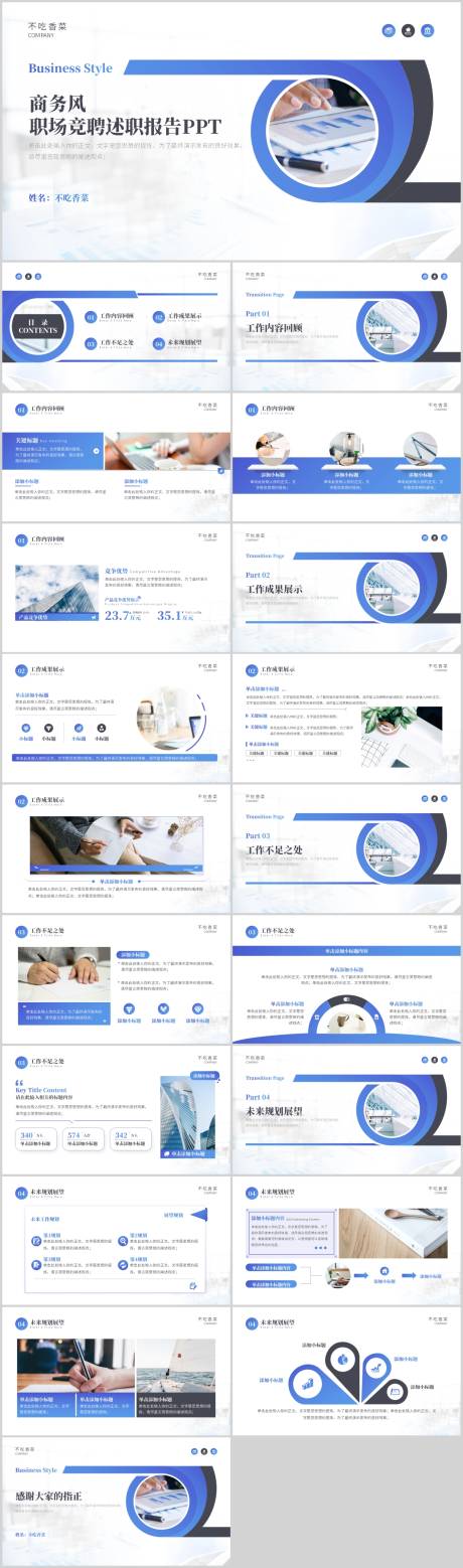 源文件下载【享设计】搜索编号：82180017428642060【商务风职场竞聘述职报告PPT模板】
