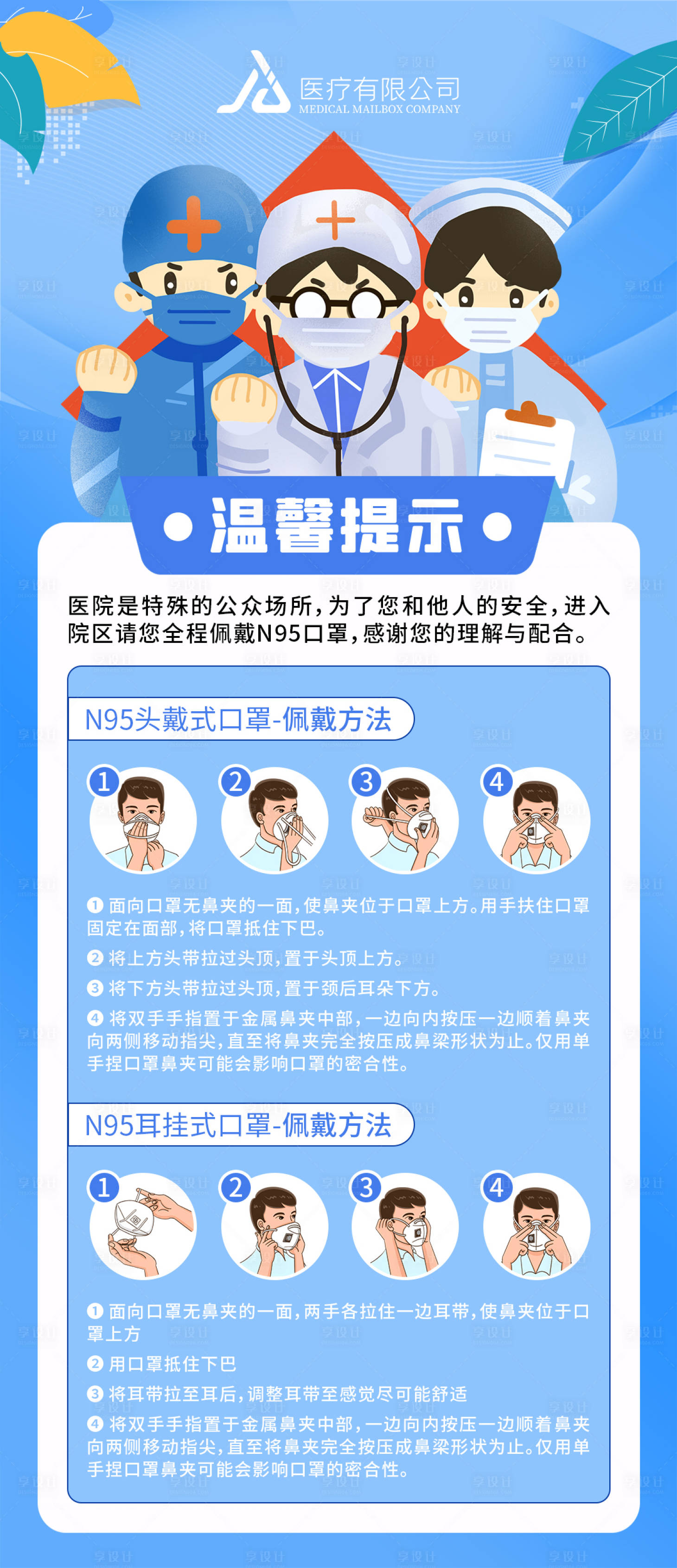 源文件下载【享设计】搜索编号：59150017559944000【正确佩戴N95口罩方式宣传海报】