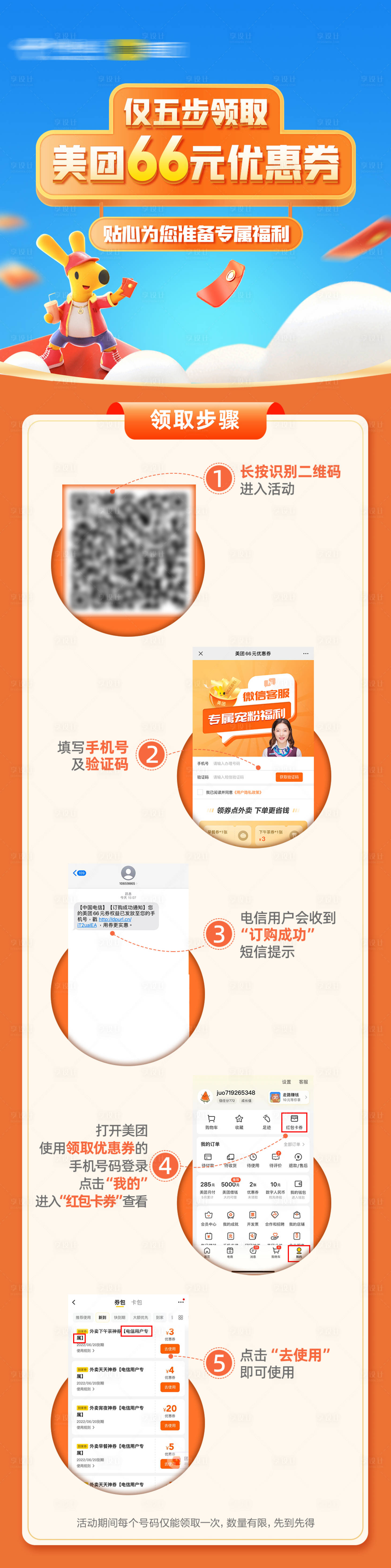 源文件下载【享设计】搜索编号：20320017523215302【美团外卖红包领取步骤长图】