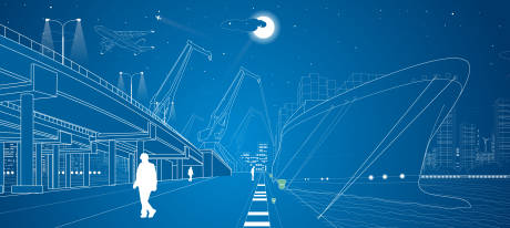 源文件下载【城市港口线条插画海报展板】编号：98720017099861253