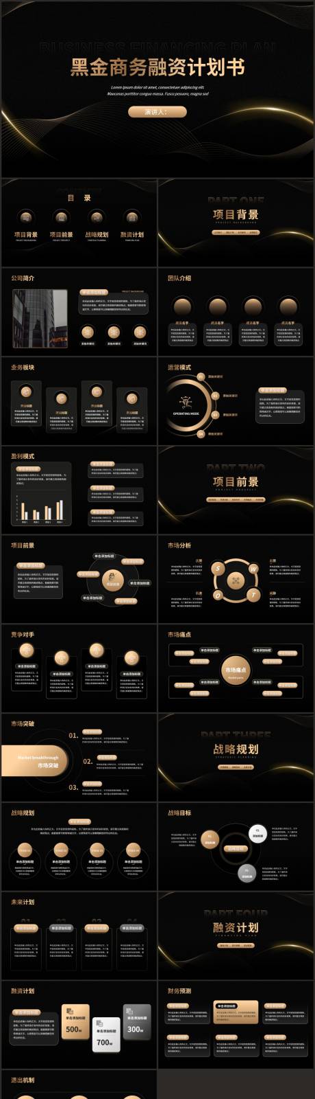 源文件下载【商务风创业融资计划书黑金PPT】编号：20230625115040570