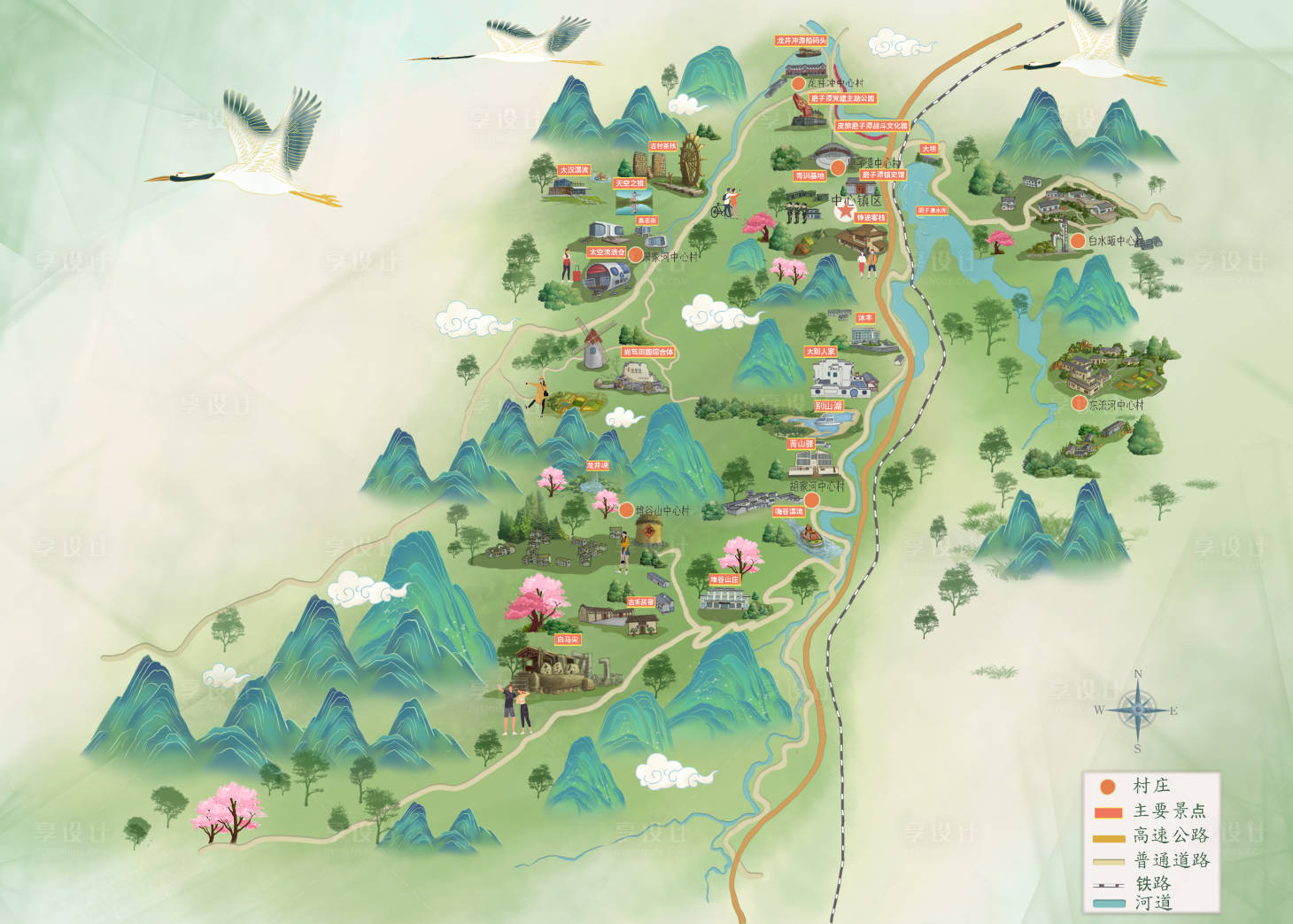 源文件下载【享设计】搜索编号：93960017440217932【高端地产景区手绘地图区位图纯手绘】