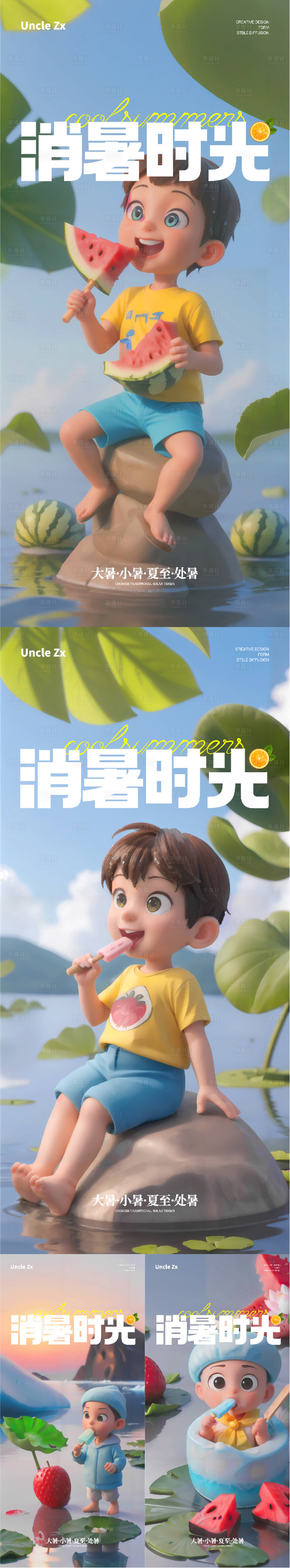 源文件下载【大暑小暑夏至处暑节气海报】编号：20010017602088422