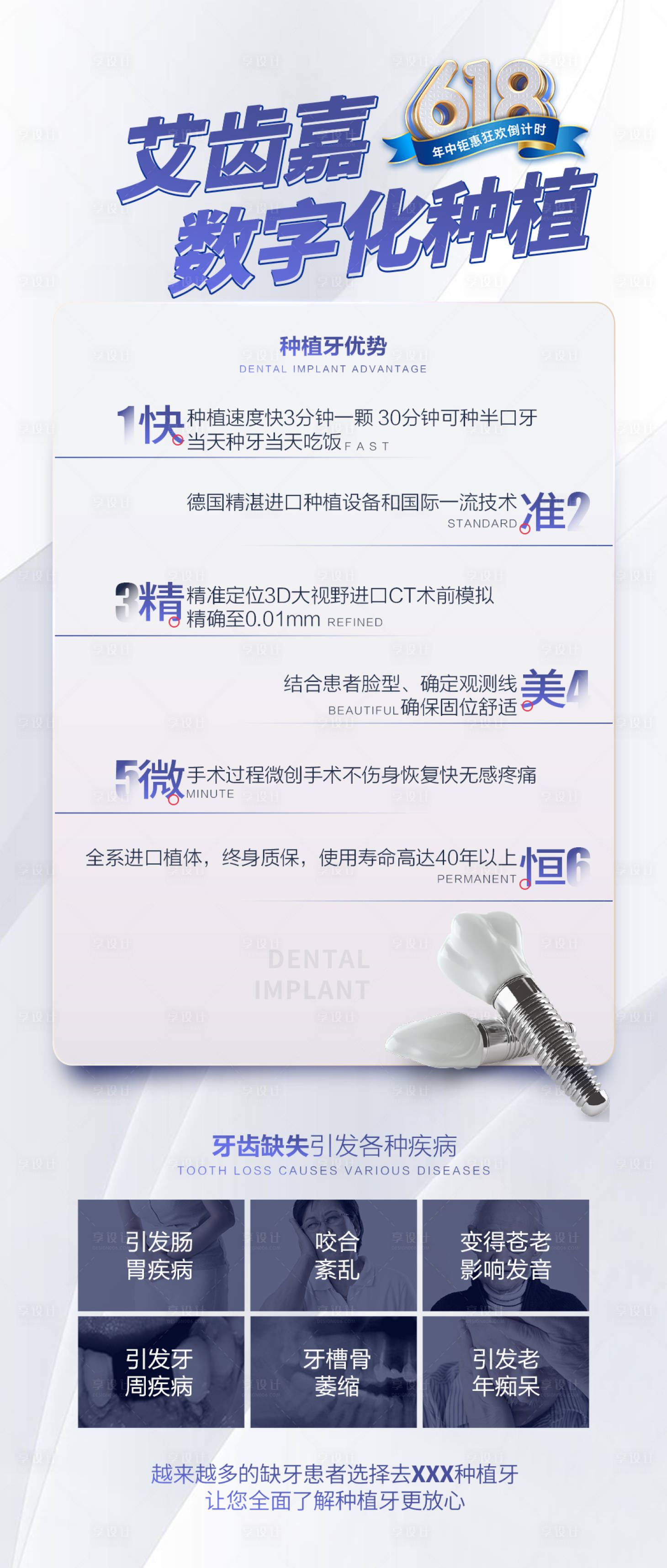 源文件下載【享設(shè)計】搜索編號：80250018076352830【口腔種植牙優(yōu)勢海報】