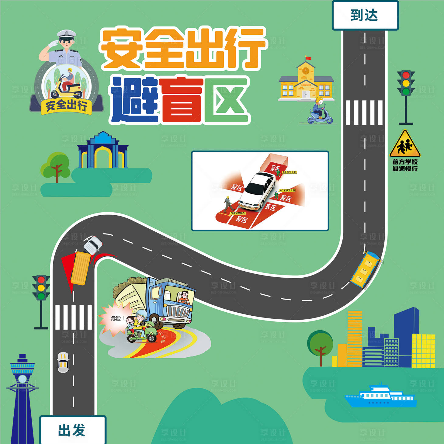 源文件下載【享設(shè)計(jì)】搜索編號(hào)：72080018151897730【安全出行避盲區(qū)交通教育游戲地貼】