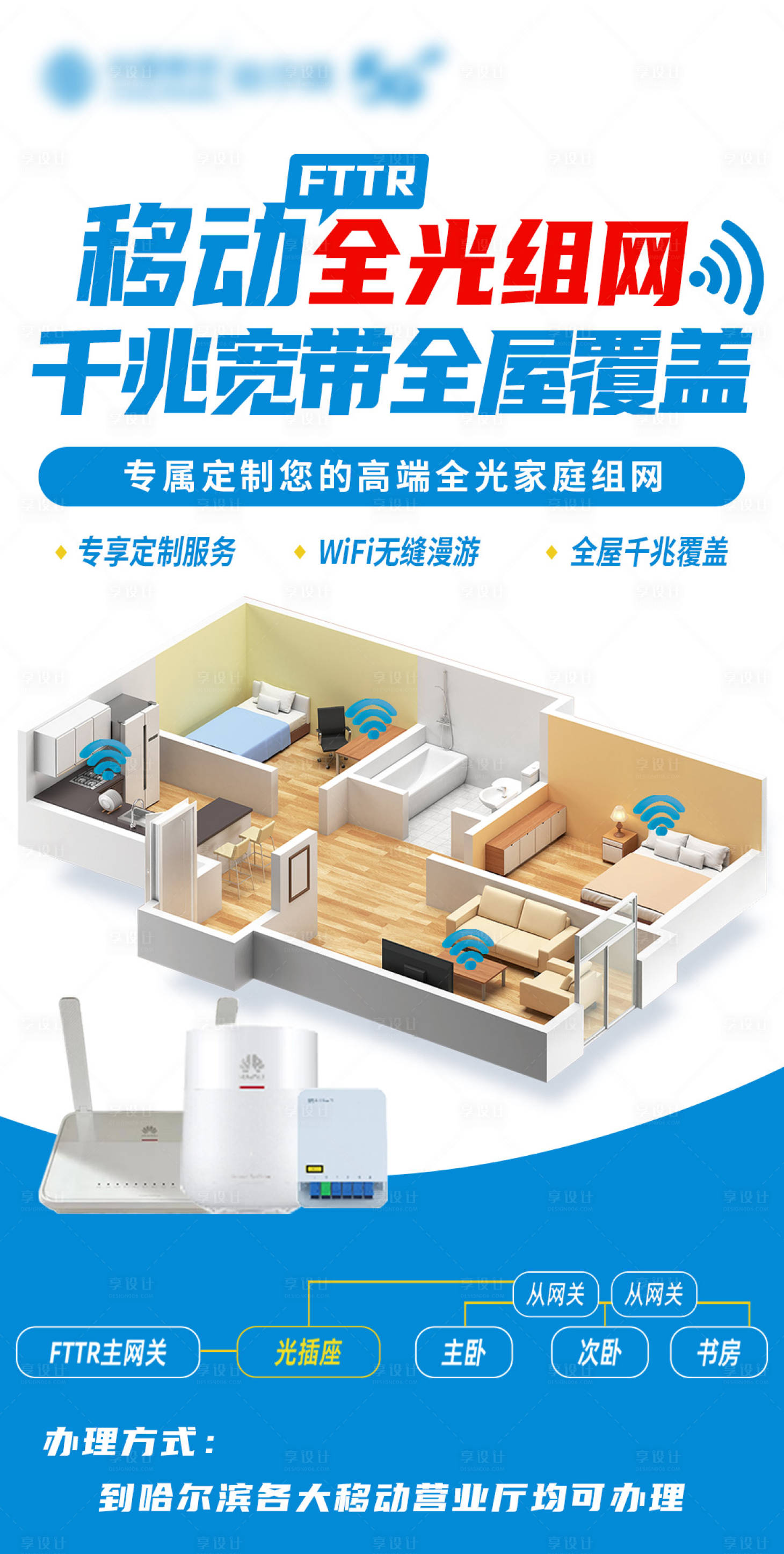 源文件下载【享设计】搜索编号：14590018297052876【移动全光组网海报】