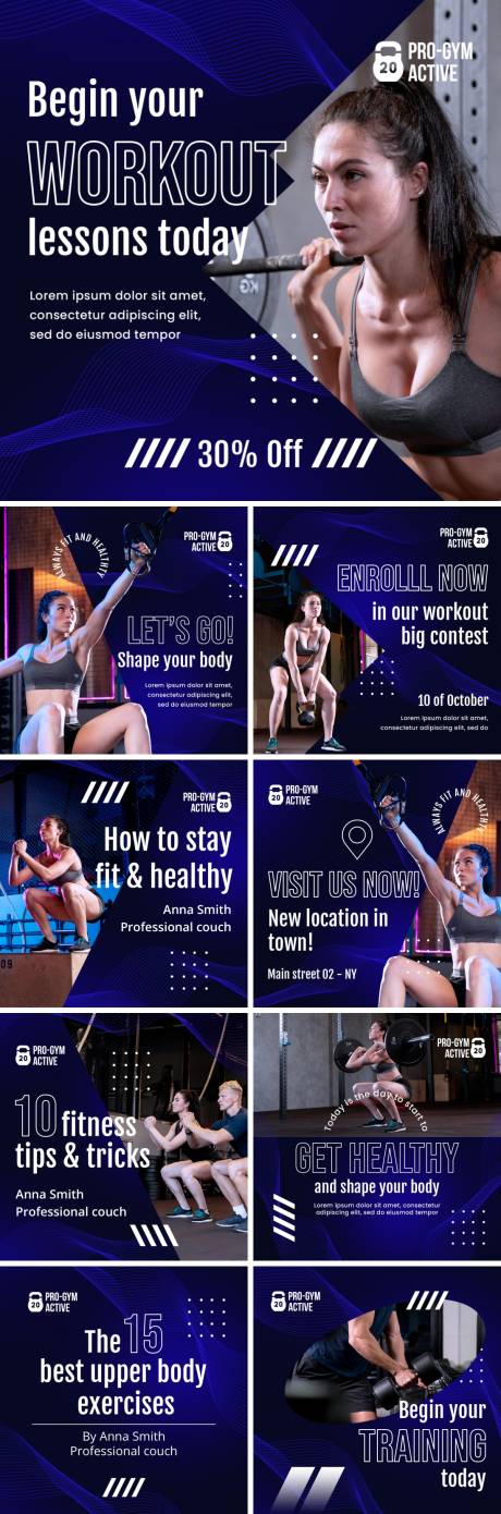 编号：20230718155951775【享设计】源文件下载-女子健身塑形力量训练九宫格海报