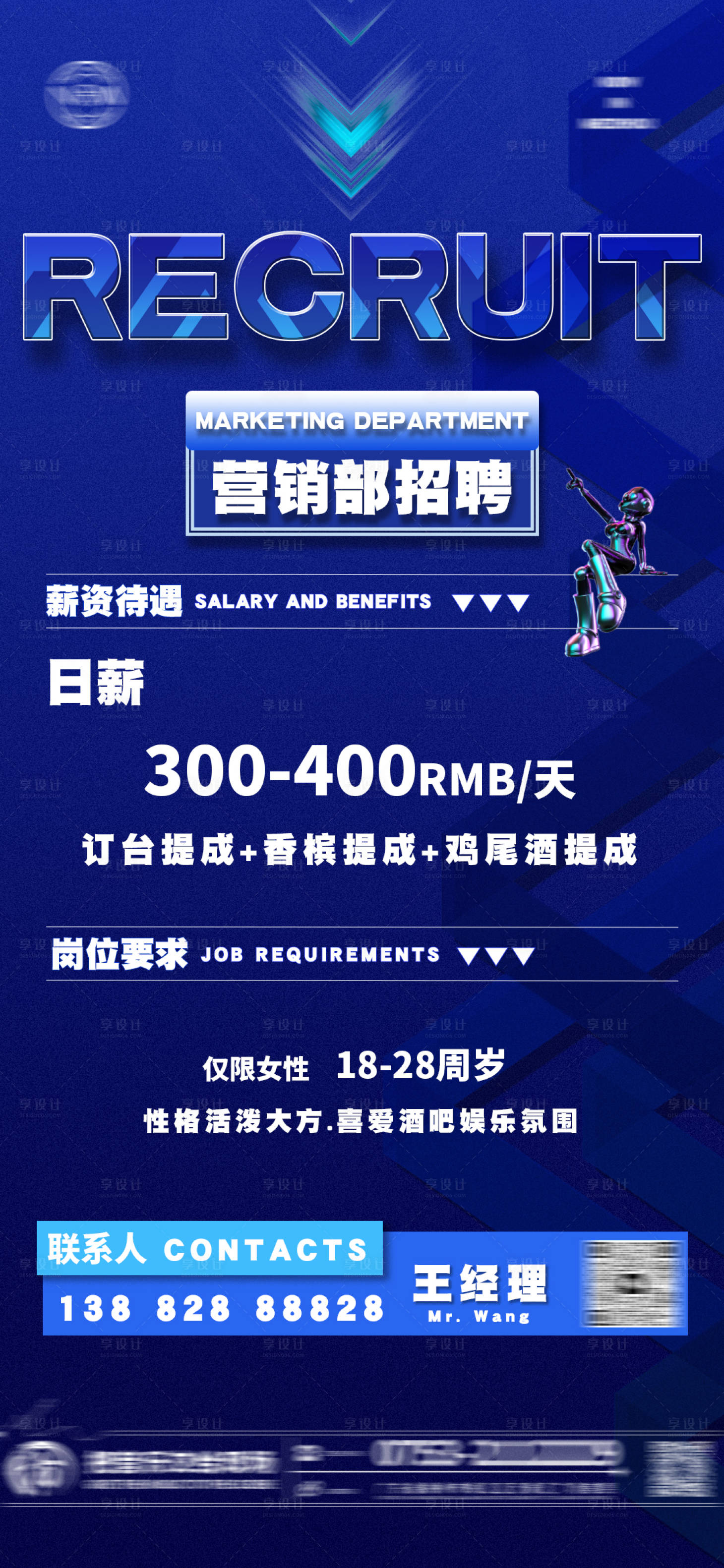 源文件下载【享设计】搜索编号：67130017951406736【酒吧招聘海报】