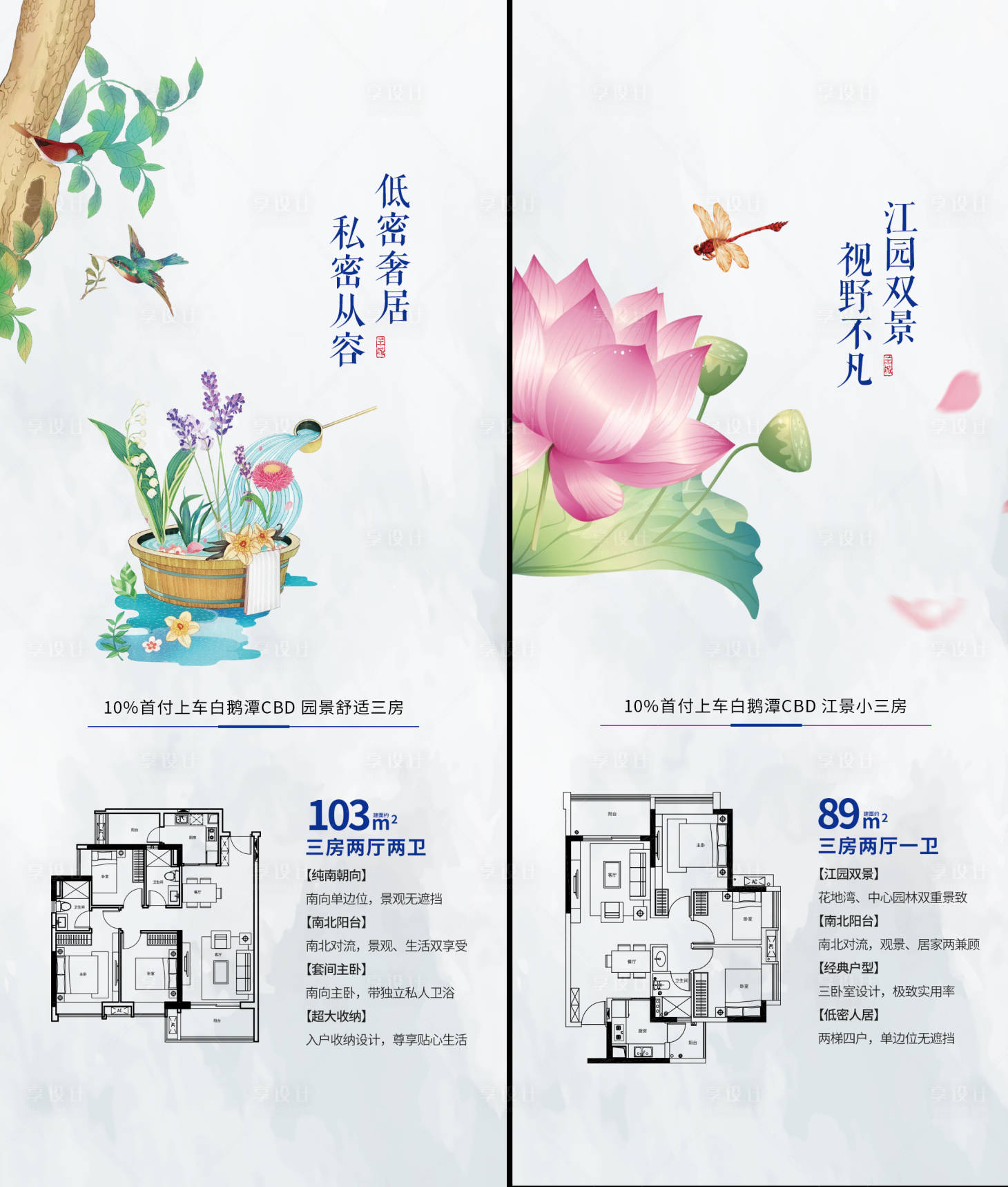 源文件下载【享设计】搜索编号：27010018325059045【地产户型价值点插画系列海报】