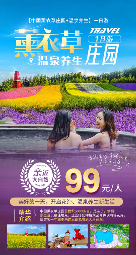 源文件下载【薰衣草庄园温泉游泳旅游 海报】编号：18940017826616835