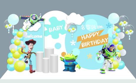 源文件下载【玩具总动员宝宝生日宴堆头】编号：93190017797869623