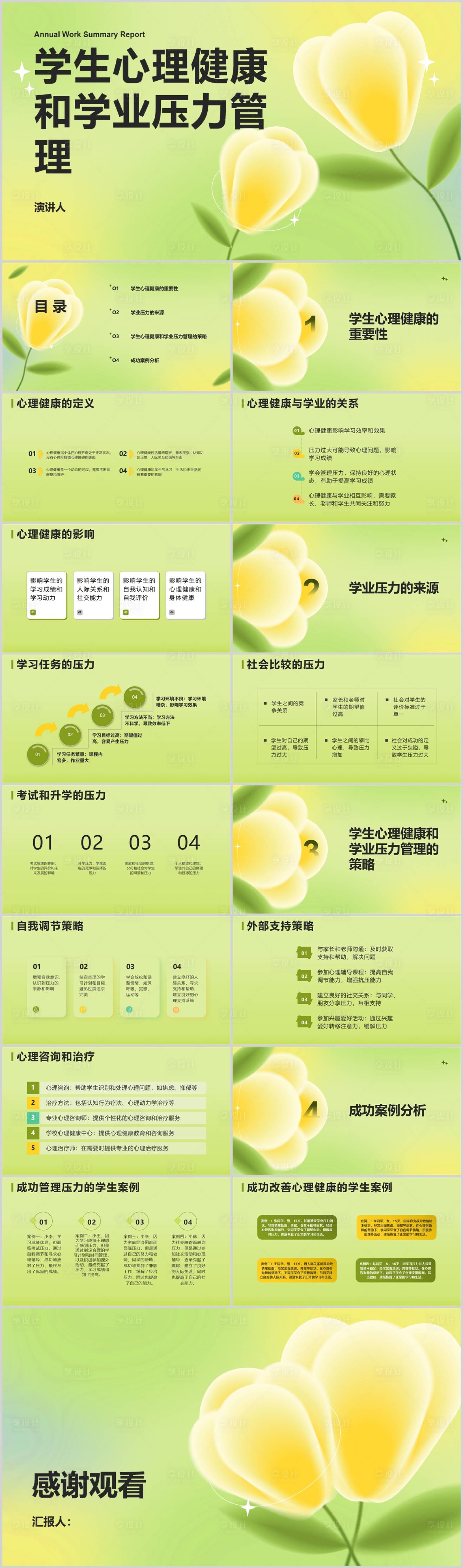 源文件下载【享设计】搜索编号：58220017961969177【学生心理健康和学业压力管理PPT模板】