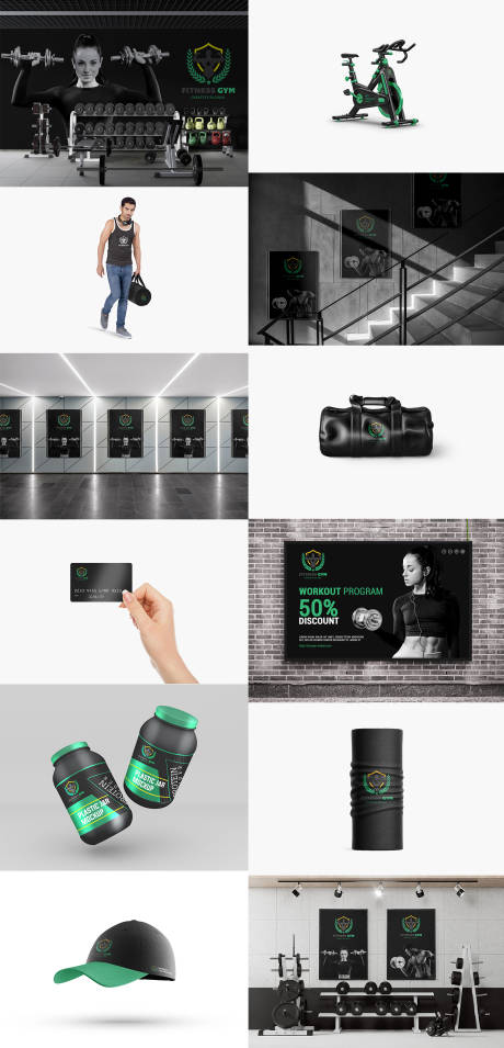 源文件下载【运动品牌VI健身器材LOGO展示样机】编号：38330018542159573