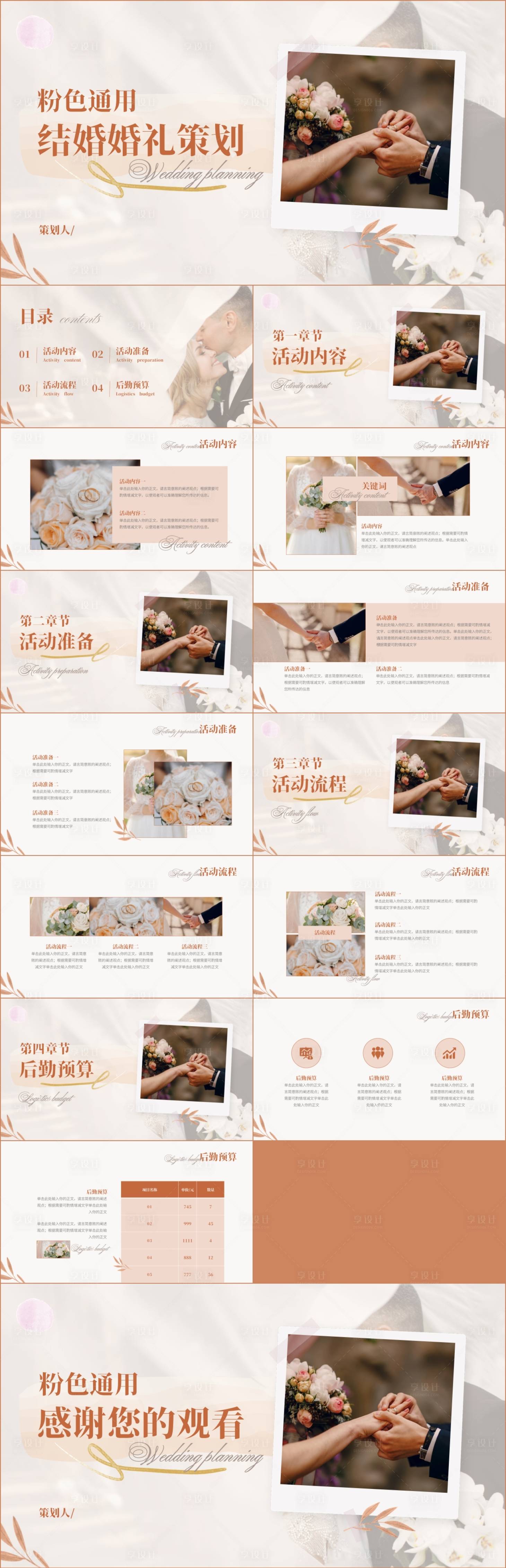 源文件下載【享設計】搜索編號：87880018522306067【粉色小清新風結婚婚禮策劃方案ppt 】