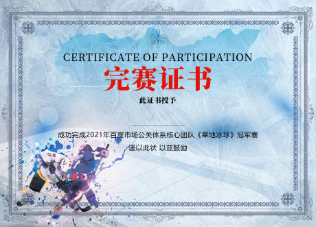 冰壶冰球冰上项目完赛证书