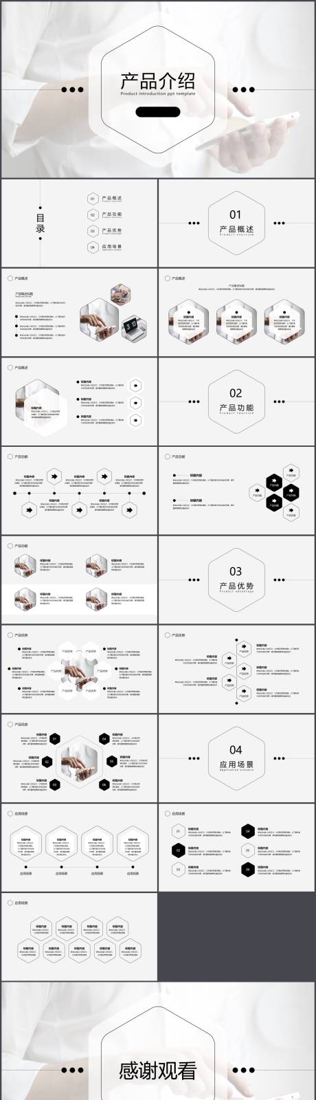 源文件下载【白色简约风产品介绍PPT】编号：76650018477009796