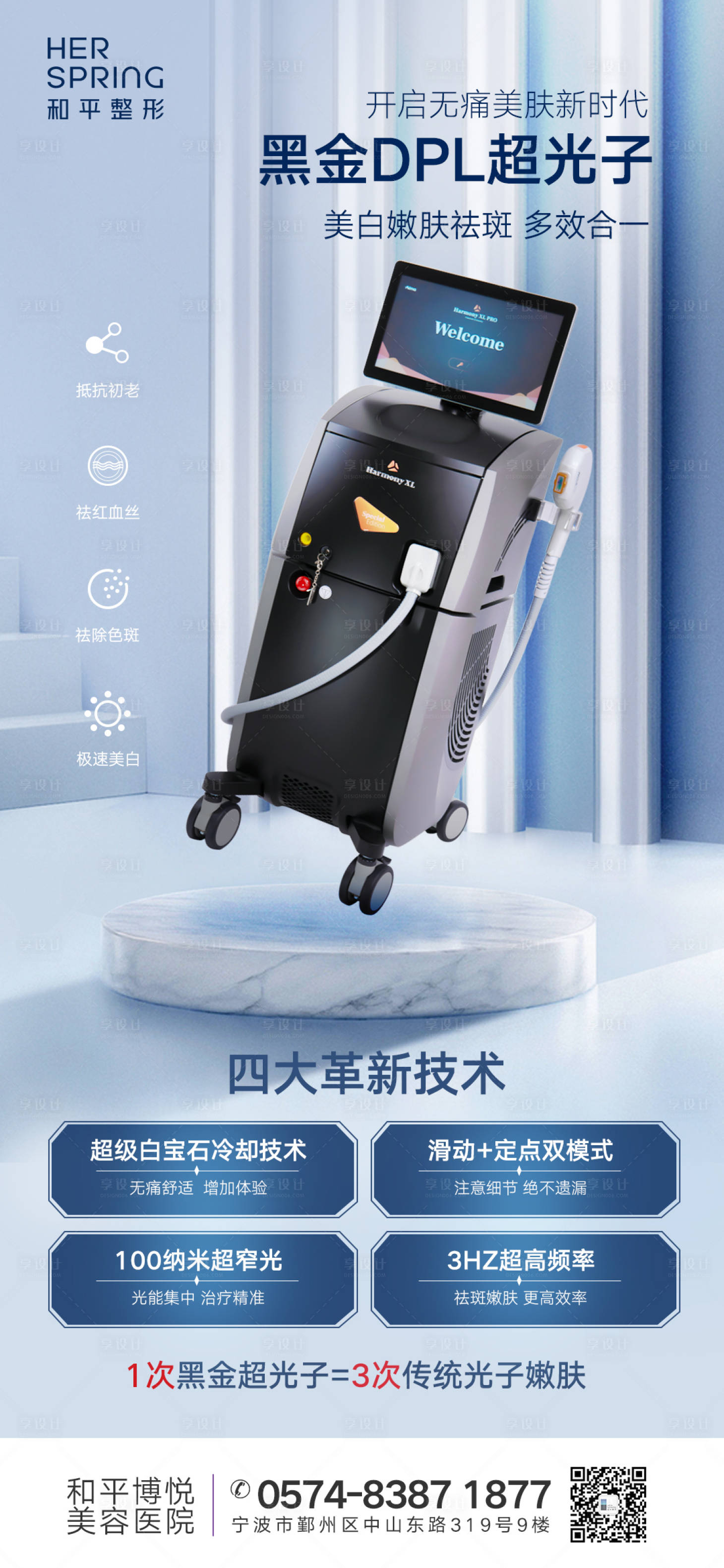 源文件下载【医美仪器深蓝质感背黑金超光子优势海报】编号：75030019031932026