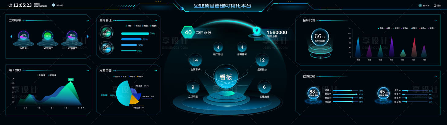 源文件下載【享設計】搜索編號：97730019195014726【藍色科技數據可視化大屏】