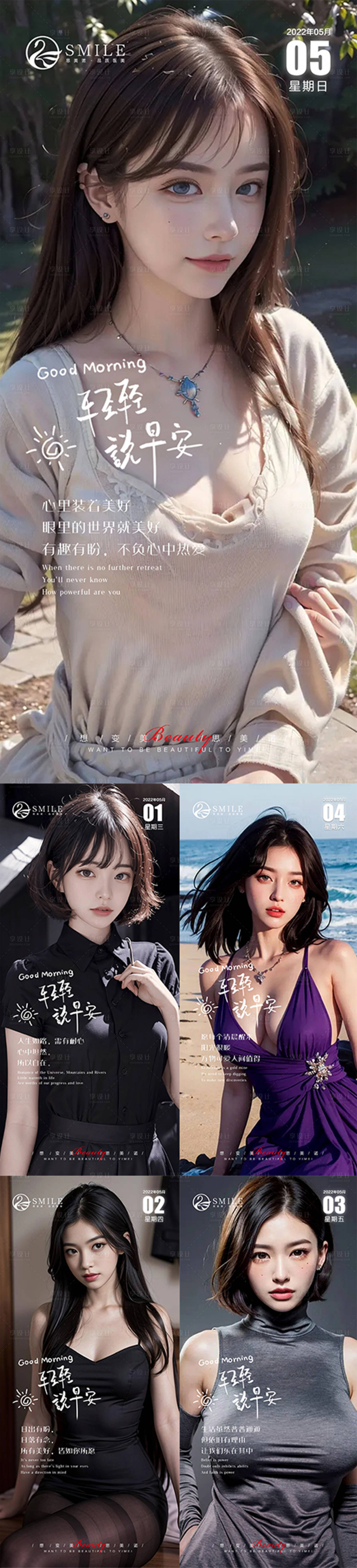 源文件下载【享设计】搜索编号：50280019107008757【医美早安问候系列海报】