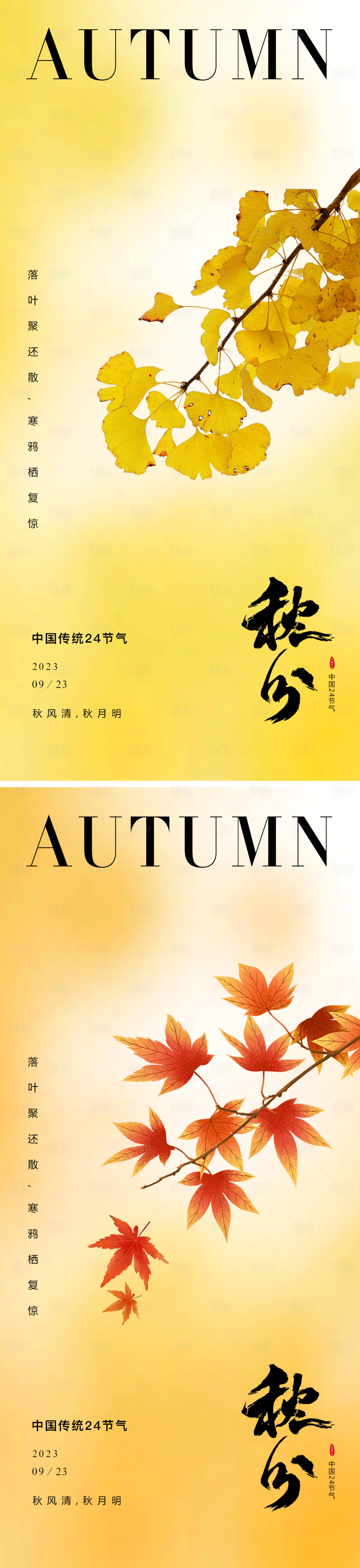 源文件下载【秋分银杏枫叶海报】编号：27800019300008853