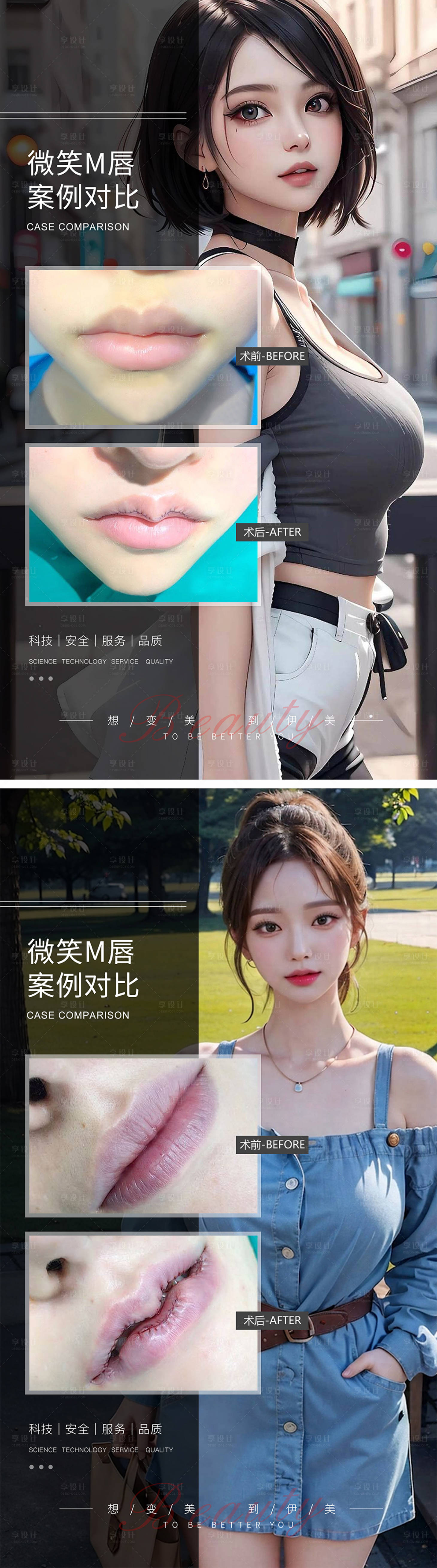 源文件下載【享設計】搜索編號：99340019364376278【微笑M唇案例對比海報】