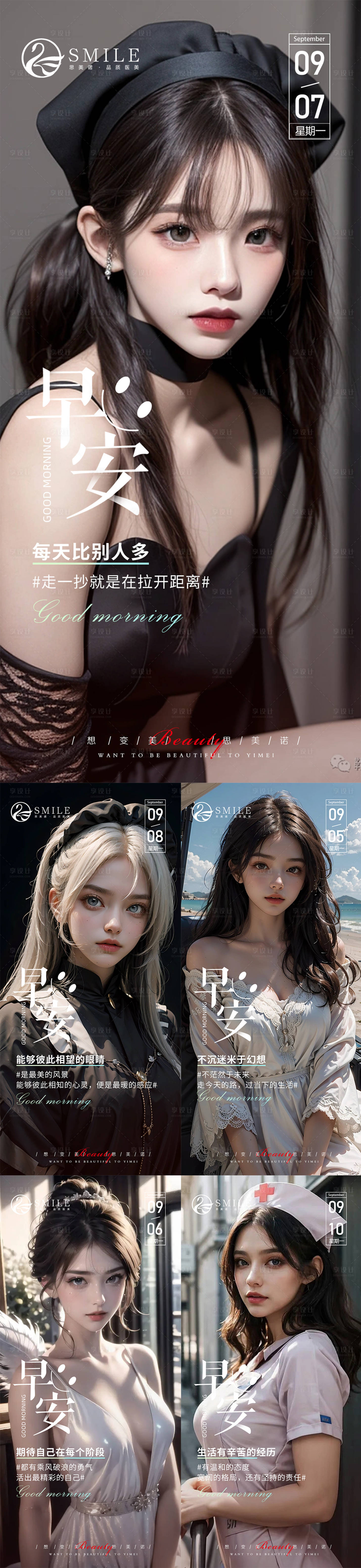 源文件下载【享设计】搜索编号：49740019106959675【医美早安问候系列海报】