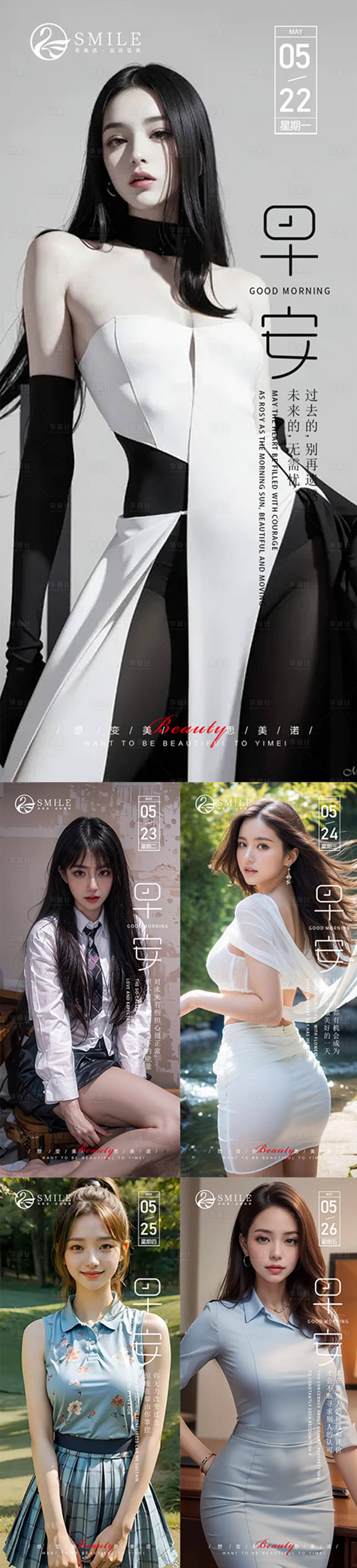 源文件下载【享设计】搜索编号：81660019107016804【医美早安问候系列海报】