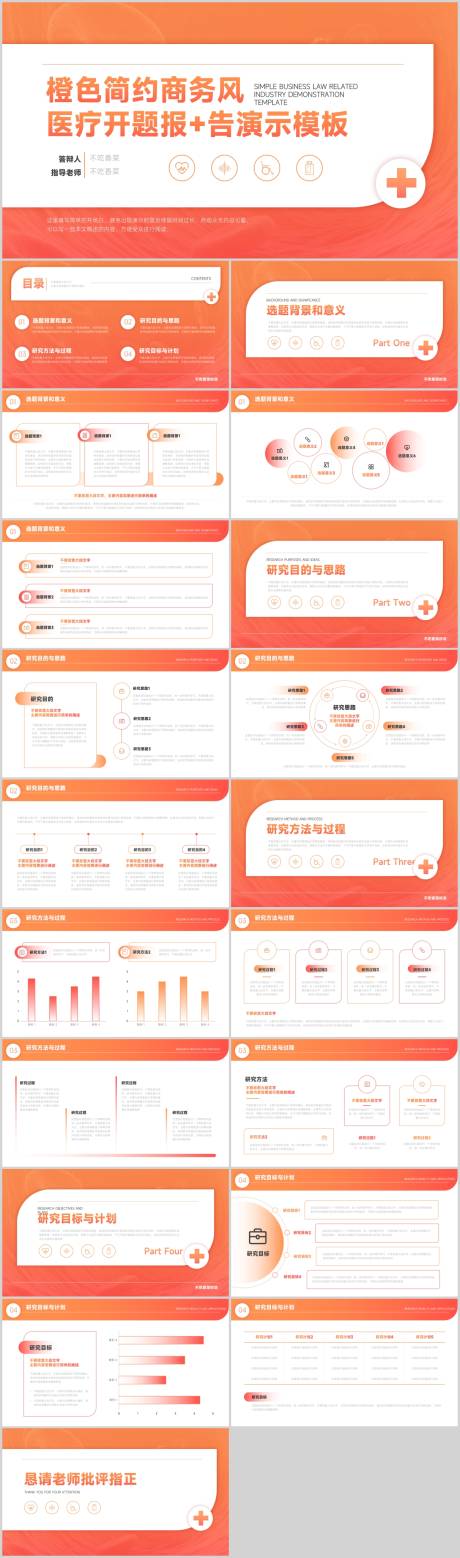 橙色简约商务风医疗开题报告PPT模板